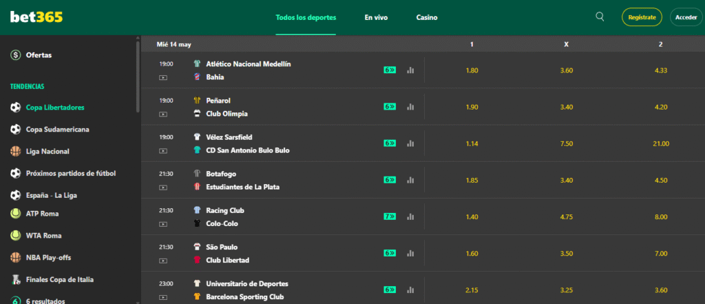 Cuotas de apuestas deportivas en Bet365
